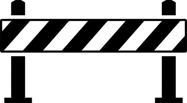 Construction barrier illustration black and white roadblock graphic for safety and restriction concepts