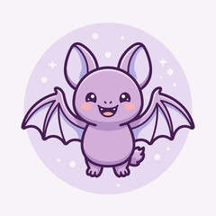 Fototapeta premium Purple cartoon bat with wings spread.