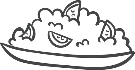 Fototapeta premium Plate of Food Hand Drawn Doodle Plate of Food Icon — Cute Outline Sketch Restaurant Meal Illustration on Transparent Background