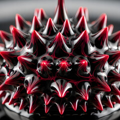 Fototapeta premium Abstract macro shot of spiked ferrofluid with dramatic red and black lighting effects