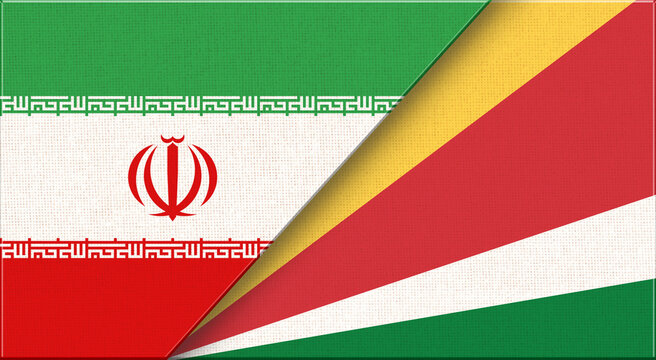 Double flag of Iran and Seychelles on fabric. Iranian - Seychellois relations