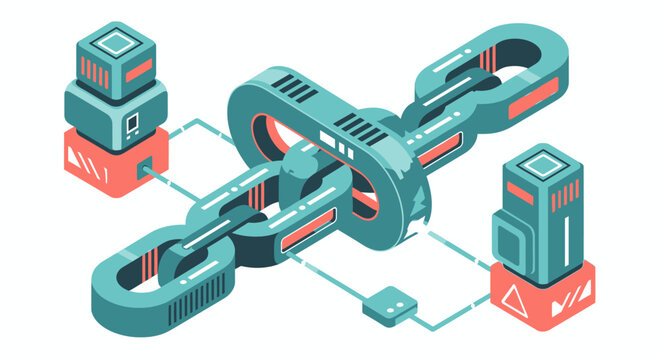 Abstract blockchain concept with connected nodes and chain links.