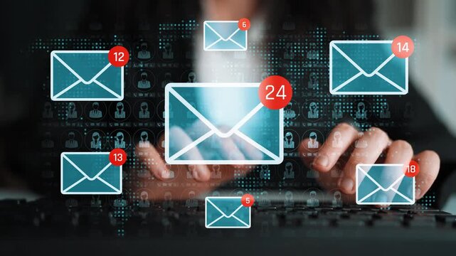 Digital Communication Concept with Email Notifications and Keyboard Interaction Demonstrating Modern Messaging Technology Sigmoid