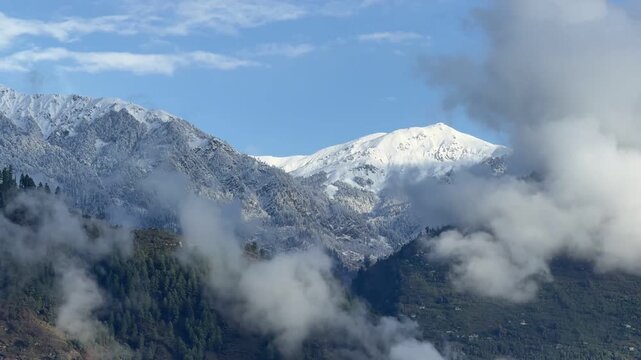 Dramatic Clouds Moving over Snow Capped Himalayan Mountains Manali Timelapse