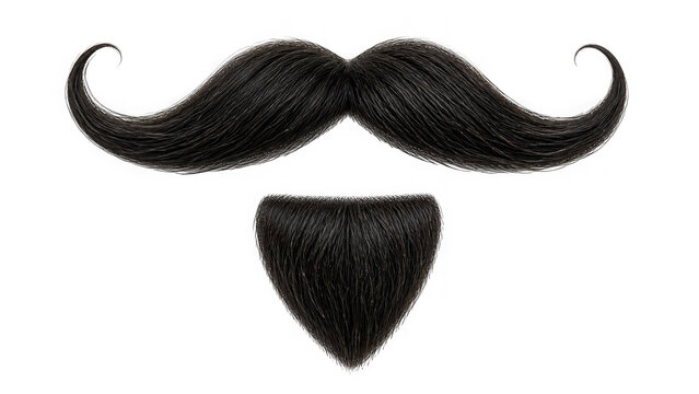 Fake black mustache and goatee costume accessory set isolated on transparent background