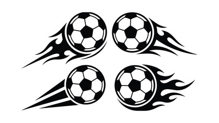 Fototapeta premium Soccer ball with flame vector icon set football fire tribal design for sports tournament championship logo template poster banner tattoo black silhouette