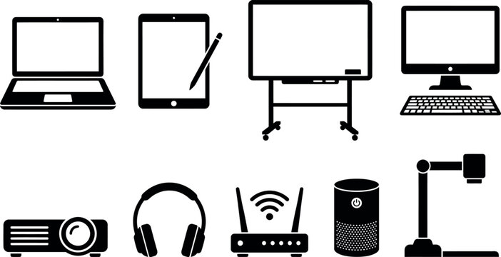Vector illustration of back to school technology devices and accessories on white background