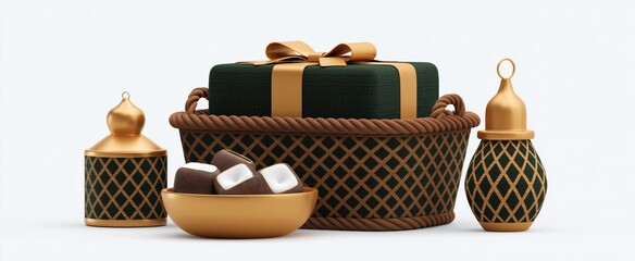 Naklejka premium Ramadan Gift Basket 3D Render wrapped in elegance like a hug from the holidays