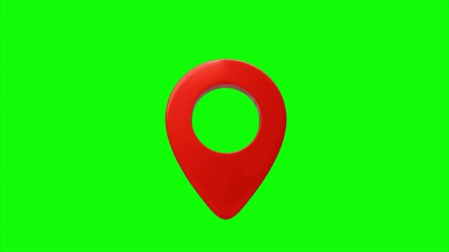 3D red location map pin icon isolated on chroma key green screen, navigation pointer for travel destination tracking, gps map marker, 4k video asset.