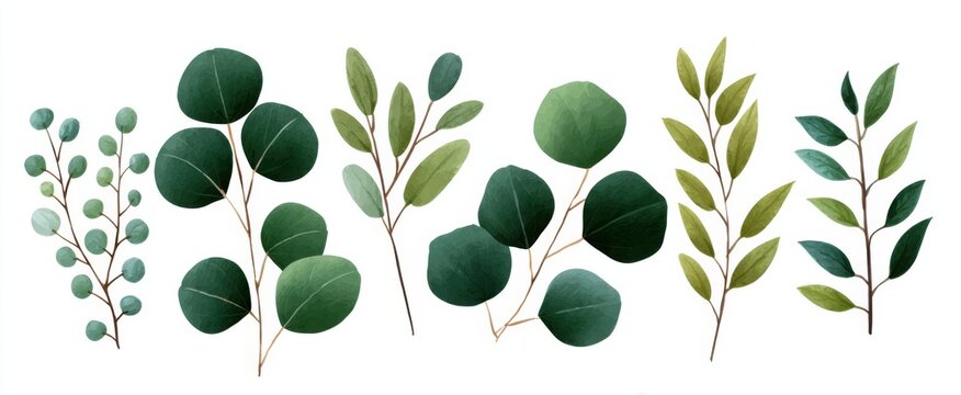 Eucalyptus calligraphy design elements with leafy edges and stylish twigs for invites or save the date cards