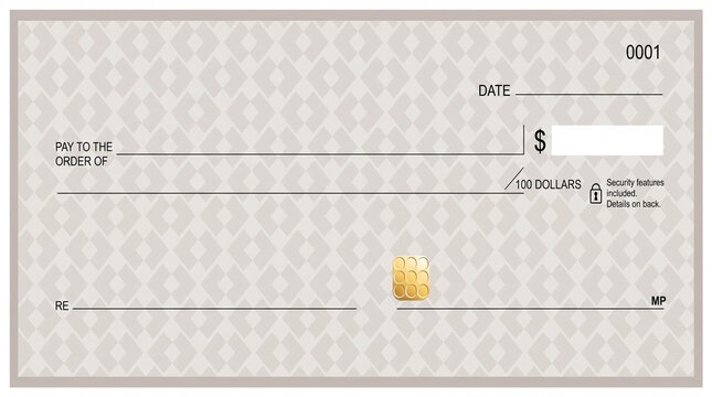 Blank bank cheque. Personal desk check template with empty field to fill
