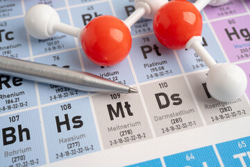 Molecules chemical on a periodic table background. © kanruthai