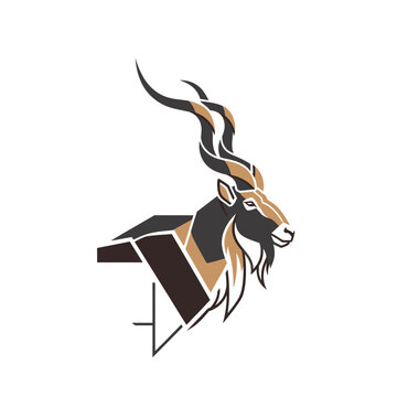 Geometric Markhor Animal Icon Logo Design, Abstract Wildlife Art