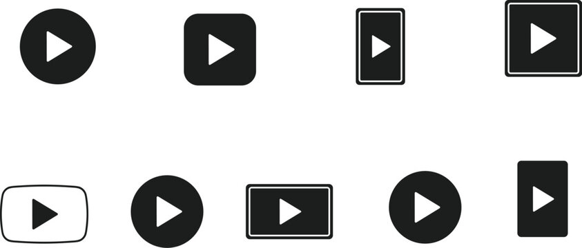 Modern Video Play Button Icon Collection for Multimedia Streaming Applications and Digital Media User Interface Design