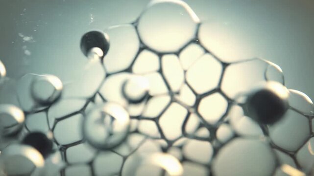 Bubbles and foam forming a close up macro cellular structure, creating a dynamic molecular liquid background for science, chemistry, and biology concepts