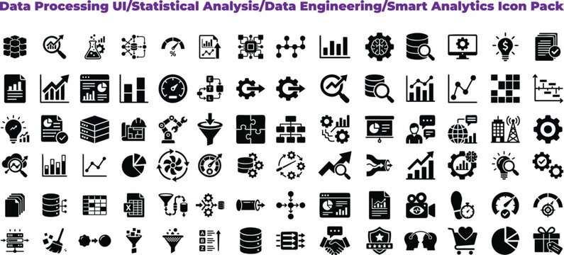 Comprehensive Collection of Statistical Analysis and Big Data Engineering Icons for Professional Web Interface Development