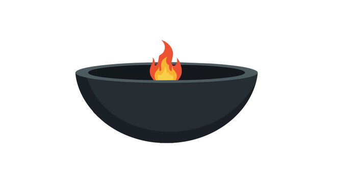 Minimalist black fire pit bowl with burning orange flame for backyard and patio decor illustration