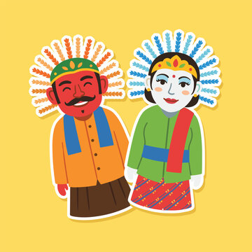 Cute sticker illustration of Ondel-ondel colorful Cartoon traditional Betawi 