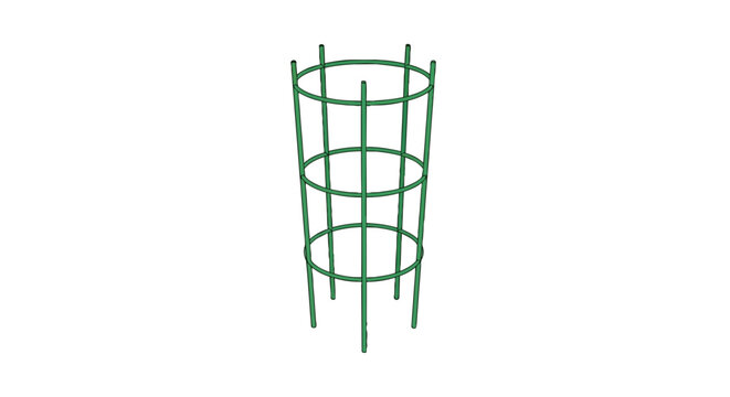 Green Metal Plant Support Cage for Tomatoes and Climbing Plants in Garden Illustration