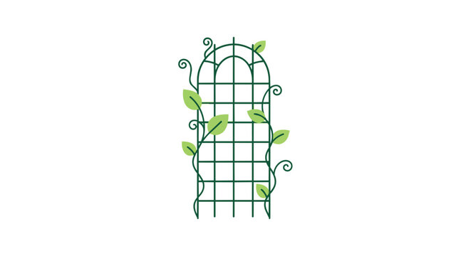 Garden trellis illustration with climbing vine and green leaves on white background