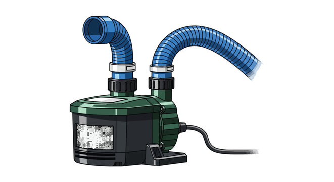 Water Filtration Pump System with Blue Hoses for Garden Ponds and Pools Illustration