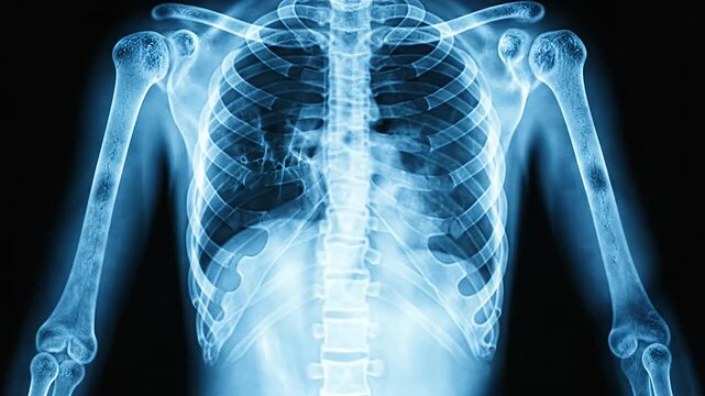 Medical x ray illustration of human torso skeleton anatomy