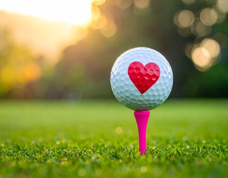 Heart Pattern Golf Ball on Green Course Background