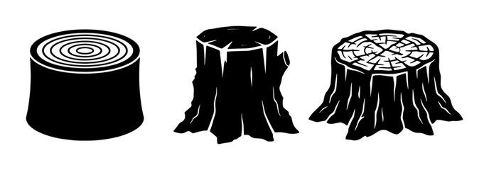 Vector Wood Stump Icons, Tree Trunk Cutouts, Forest Elements, Natural Organic Shapes, Black and White Graphic Resources © Omar