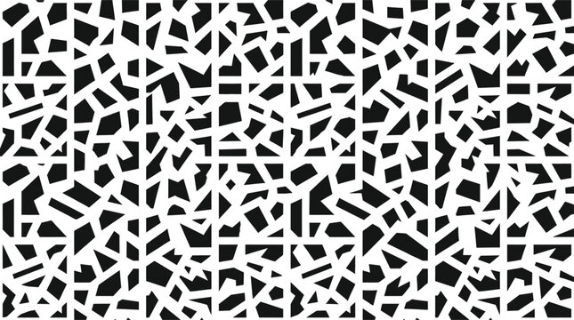 Abstract geometric pattern with black polygons on grey background for modern graphic design layouts.