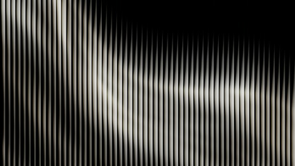 Obraz premium Abstract vertical metallic lines creating a wavy light distortion effect on a dark background for modern minimalist graphic design and corporate tech presentation