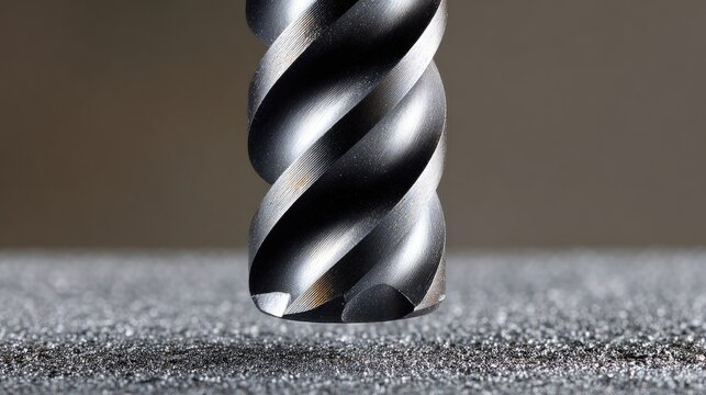 Precision Metal Drill Bit Close-Up Over Smooth Surface Ideal for Manufacturing or Engineering Applications