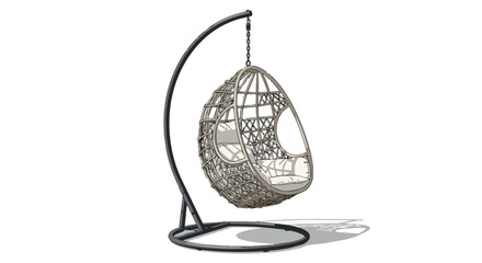 Obraz premium Modern Hanging Wicker Cocoon Chair on Metal Stand Illustration for Garden or Patio Decor