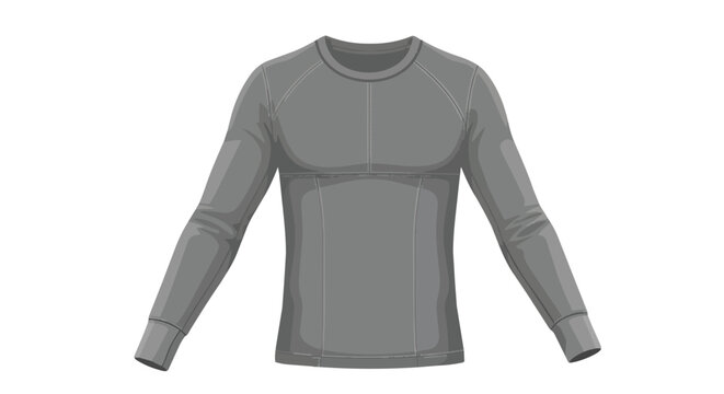 Grey Long Sleeve Thermal Compression Shirt Illustration for Athletic Base Layer and Outdoor Sports Wear