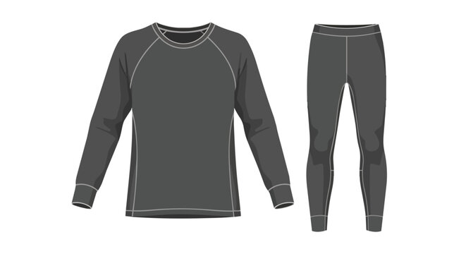 Dark Grey Thermal Underwear Set Illustration with Long Sleeve Shirt and Leggings Base Layer for Cold Weather