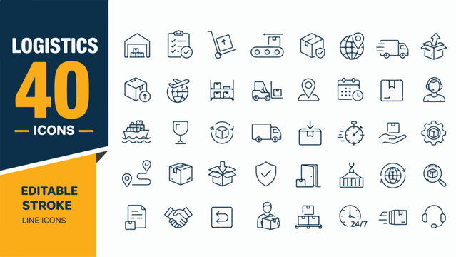 Logistics icons set for business and industry usage online today