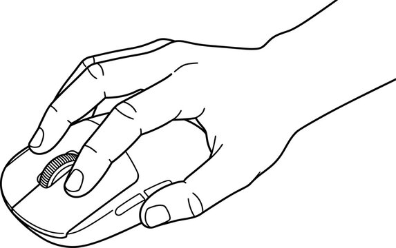 Line Art Illustration of Hand Holding Computer Mouse with Scroll Wheel for Digital Technology and Online Interaction DesignsLine Art Illustration of Hand Holding Computer Mouse with Scroll Wheel for D