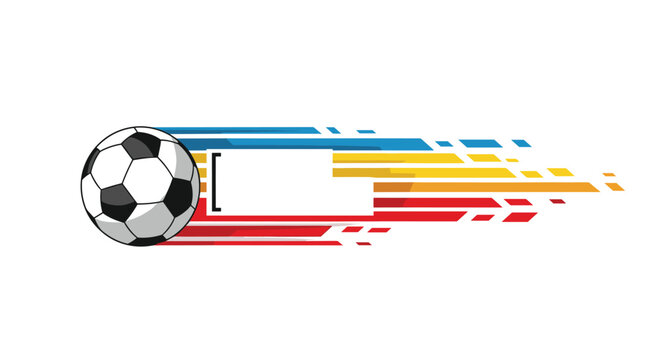 Fast moving soccer ball with colorful dynamic speed lines and a blank text box, perfect for sports news or event titles.