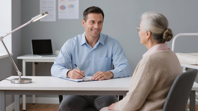Smiling Doctor Consults Senior Woman in Medical Office