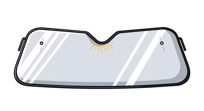 Automotive sunshade for car windshield to block heat and UV rays, silver sun visor illustration for vehicle protection