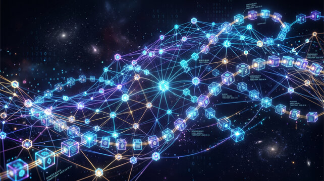 Futuristic Blue Neural Network with Glowing Digital Connections on Dark Space Background