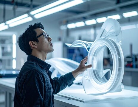 Engineer Testing Scale Model in Wind Tunnel