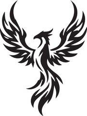 Fototapeta premium Phoenix bird tribal tattoo vector, mythical fire bird silhouette with spreading wings, black phoenix mascot logo for gaming and sports branding