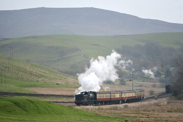 Naklejka premium Steam locomotive on the Embsay railway near Skipton on the edge of the Yorkshire Dales National Park