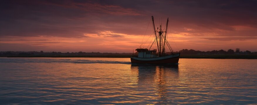 The fishing boat glides home like a shy star back to its twilight sky.