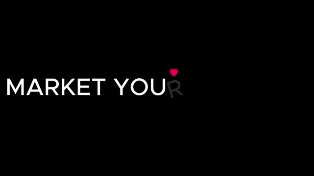 Minimal animated typography with bold white text &ldquo;MARKET YOUR BUSINESS&rdquo; on black background, modern digital marketing concept, clean cinematic text motion, professional business promotion visual, prem