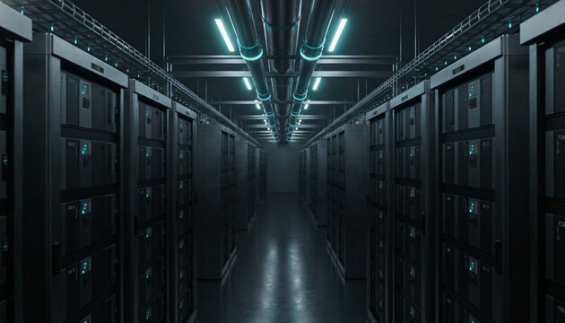 Blue Lit Server Racks in Data Center