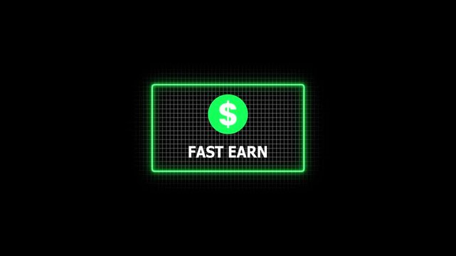 Neon green digital cash card animation fast earn money concept