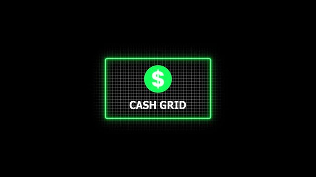 Digital cash grid animation with dollar sign neon glowing green gridlines modern financial technology visualization