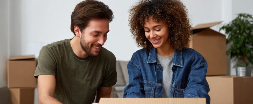 cheerful couple assembling sturdy flatpack furniture together in a cozy living space