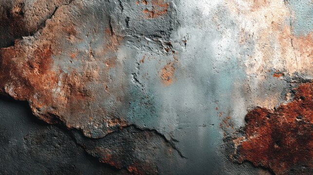 Close-up of weathered, textured surface with layers of aged metal and rust